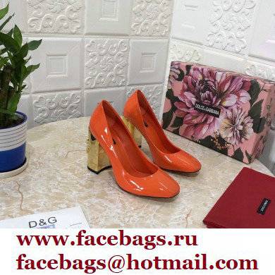 Dolce & Gabbana Heel 10.5cm Patent Leather Pumps Orange with DG Karol Heel 2021